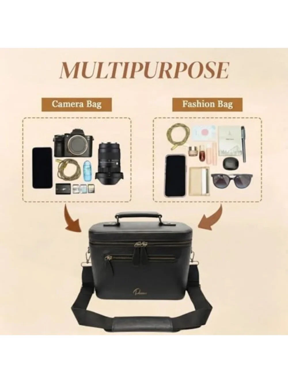 Waterproof Crossbody Camera Sling Bag, PU Leather Shoulder Case for
